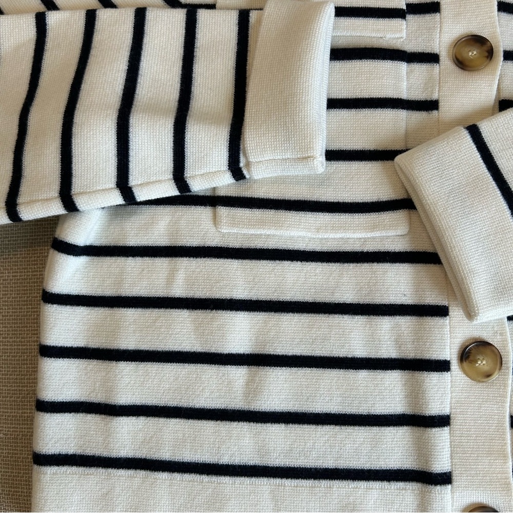 BEST Sezane Betty Cardigan Navy Ecru Striped French Wool Causal Classic - Picture 6 of 9